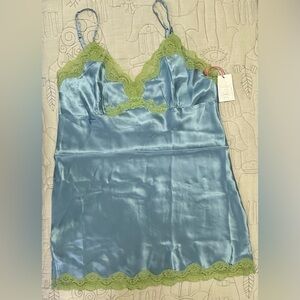 NEW Gold Hawk Forget Me Not Silk Lace Camisole NWT Sz M GH363 Blue Green